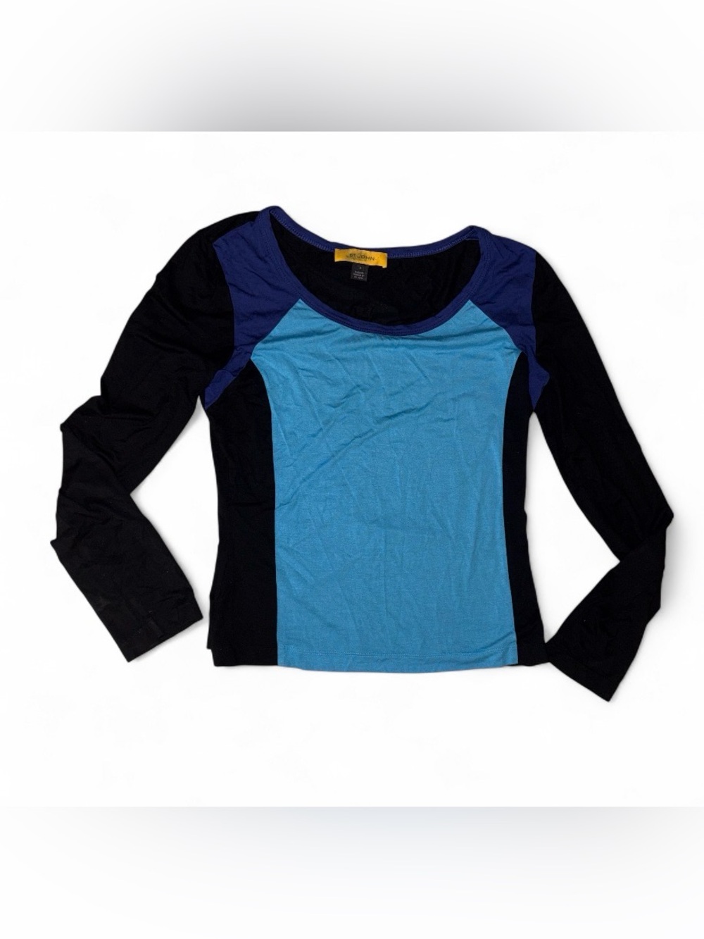 St. John Blue and Black Colorblock Long-Sleeve Tee